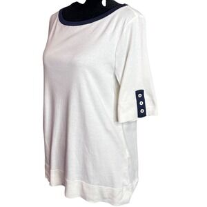 Chico's Pima‎ Cotton Bateau Neck Tee Size M White Nautical Preppy Sailing Sailor